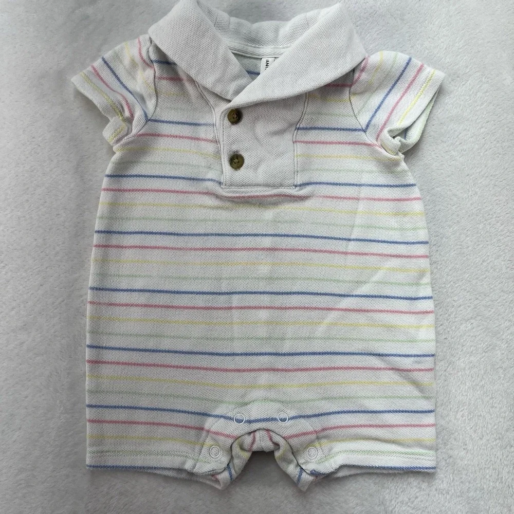 Janie and Jack Striped Romper Baby Boy 0-3m Cotton Pocket Preppy Coastal Summer